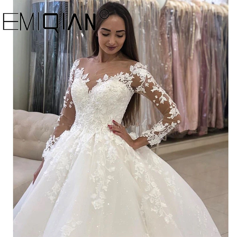 

Custom Made Long Sleeve Wedding Dresses Lace Bridal Gowns Vestido De Noiva Plus Size Accept