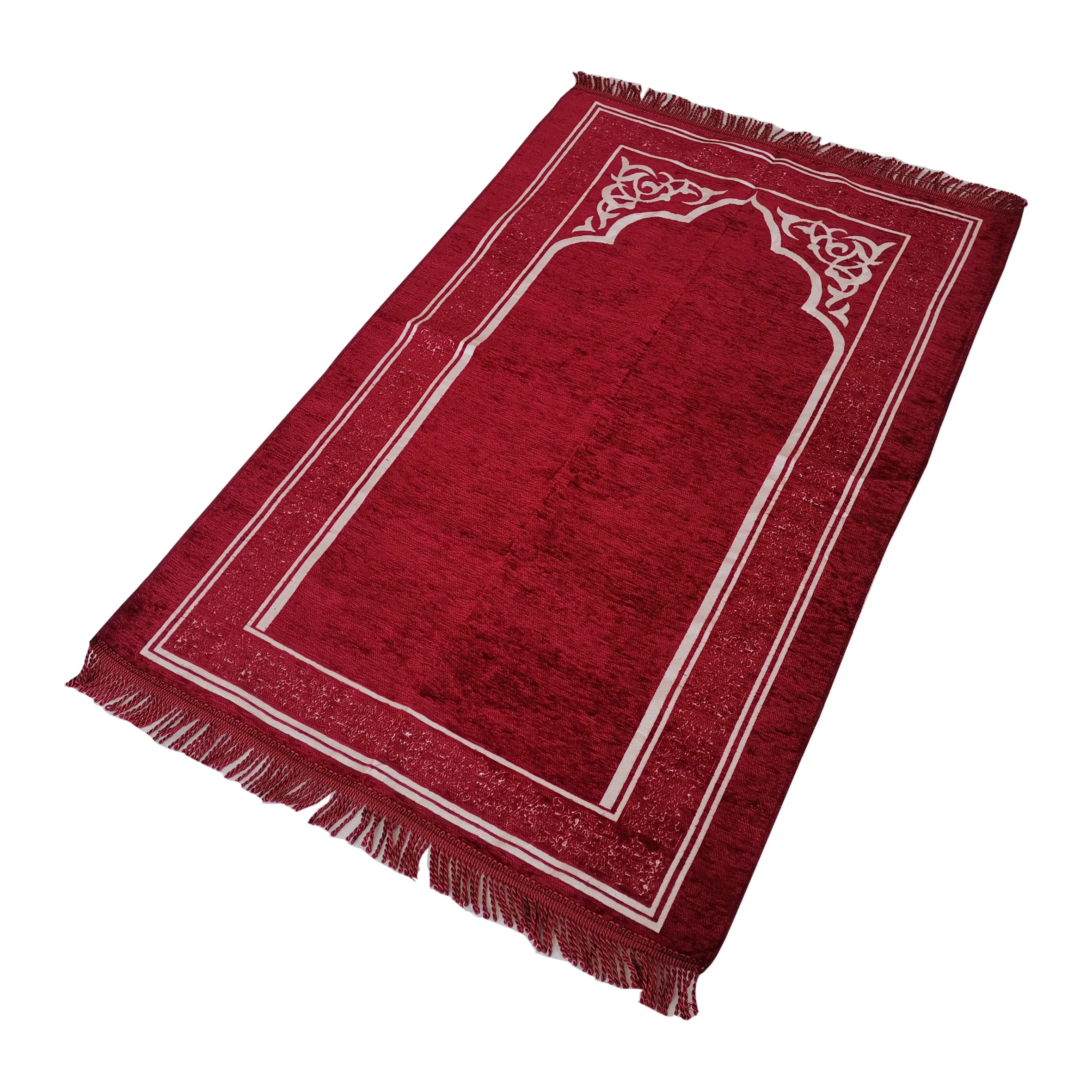 simple Design Soilid Islamic Luxury Woven Chenille Prayer Rug Janamaz Sajadah