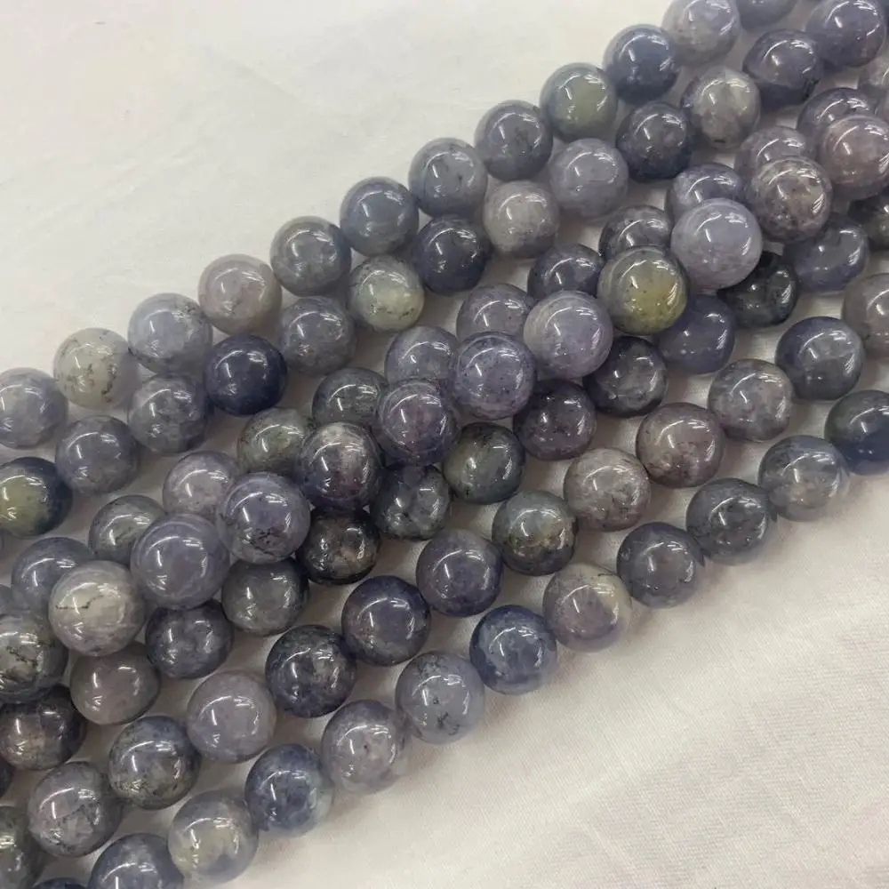 حجر ايوليت طبيعي مستدير لصنع المجوهرات أساور خرز للنساء فاصل تطريز ذاتي الصنع حلية خرز