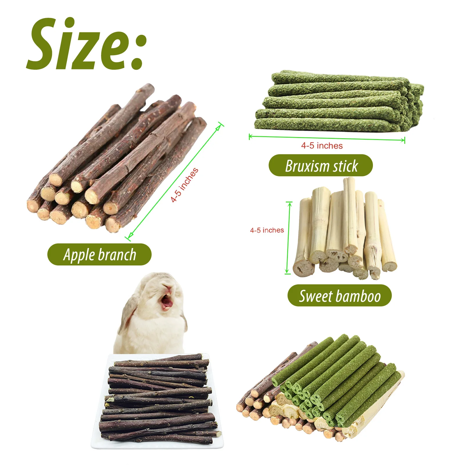 Pet Chew Toys Natural Apple Sticks / Alfalfa Hay Sticks And Sweet Bamboo 3 Kinds Of Combination Chew Toys For Rabbits Hamster