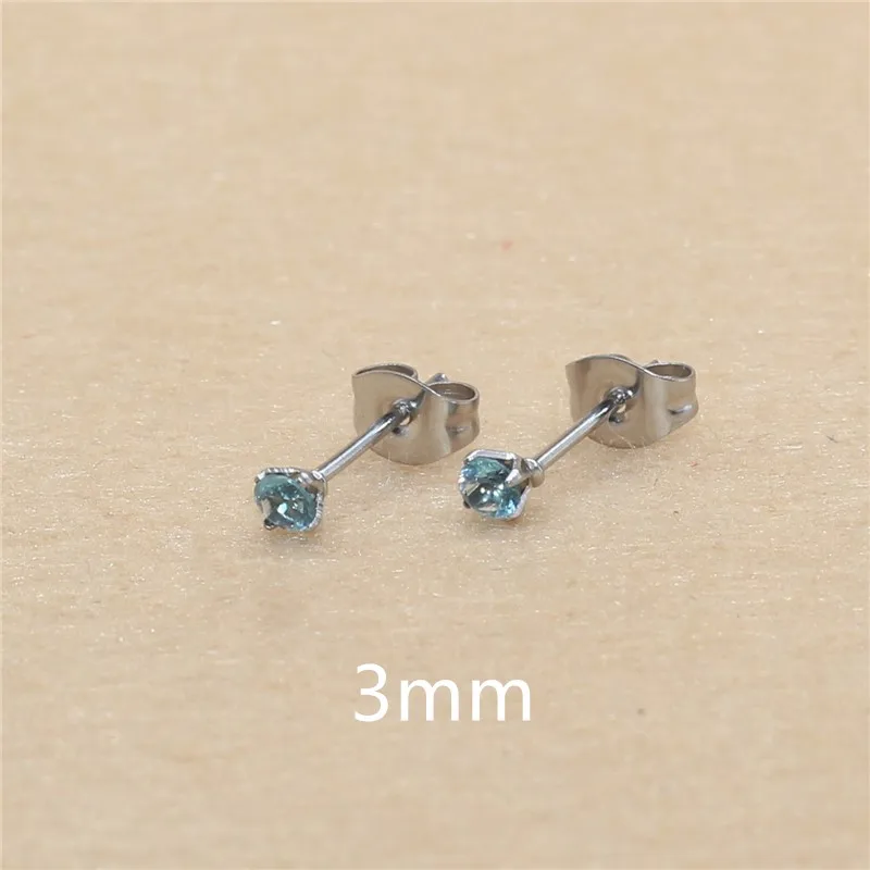 Ohrstecker aus blauem Glas, von 3 mm bis 8 mm, Edelstahl, echt vergoldet, verblasst nicht leicht, allergiefrei – Detail 11