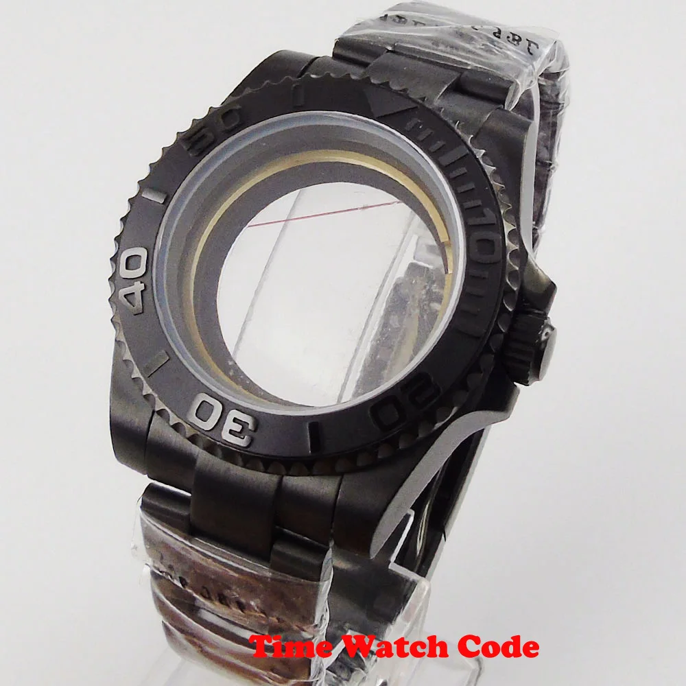 

Fully Black 40mm Watch Case Parts Fit For ETA 2836 Miyota 8215 821A With bracelet Sapphire Glass PVD Coated Replacement