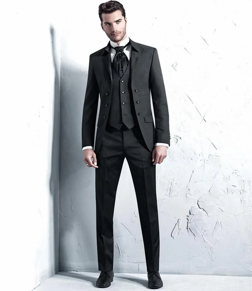 

Latest Coat Pants Designs Dark Grey Mens Tuxedo Grooms Suits Business Man Blazers Jacket Groom Tuxedo Costume Homme 3 Piece