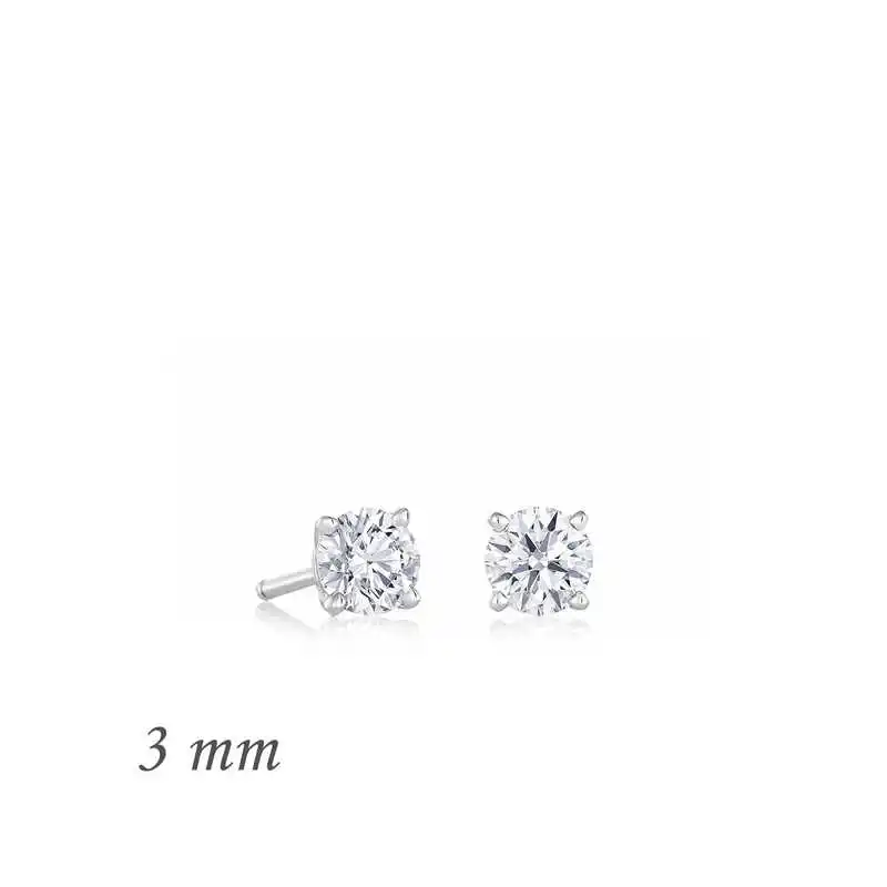 Silver Round Solitaire Zircon Earrings - 3 mm 925 Sterling Women for Jewelry Wedding Party Birthday Gift - Box - Fashion - Girl - Special Days