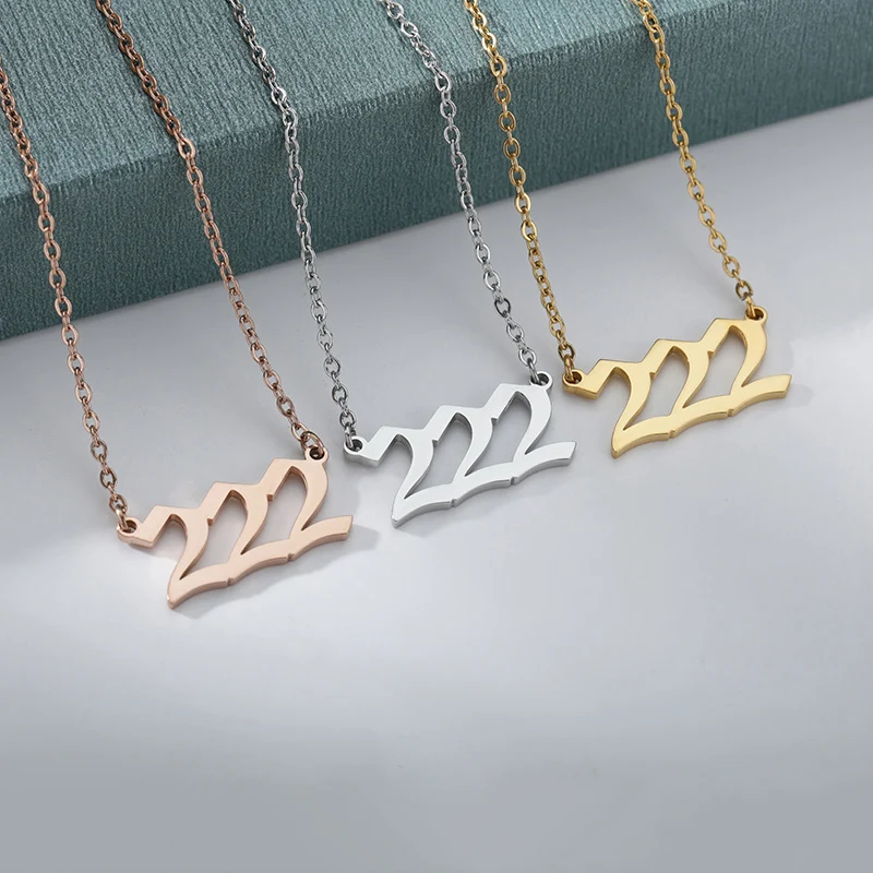 111 222 333 444 555 666 777 888 999 Necklaces For Women Men Gold Color Stainless Steel Angel Number Necklace Pendant Jewelry