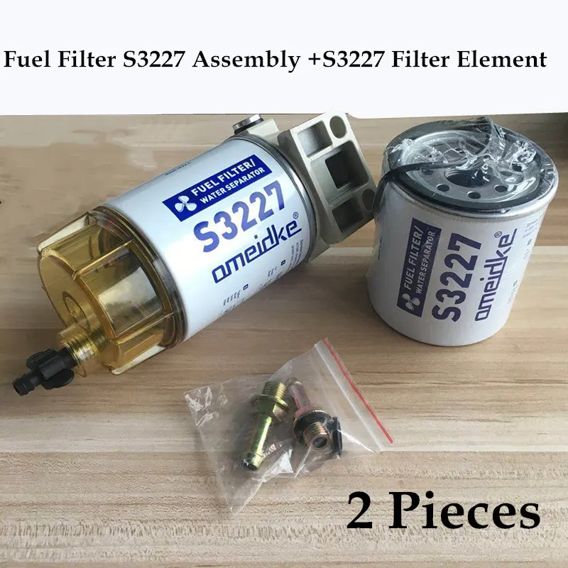 

2Pcs Fuel Filter S3227 Assembly and S3227 Filter Element Diesel Fuel Water Separator Marine Engine Boat Outboard 10 Micron