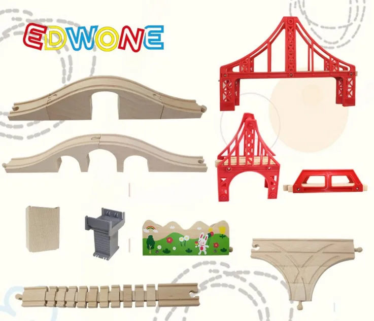 EDWONE Bridge X Rail / Y rail / double crossing Scene track accessories and Brio Wooden Train Educational Boy/ Kids Toy