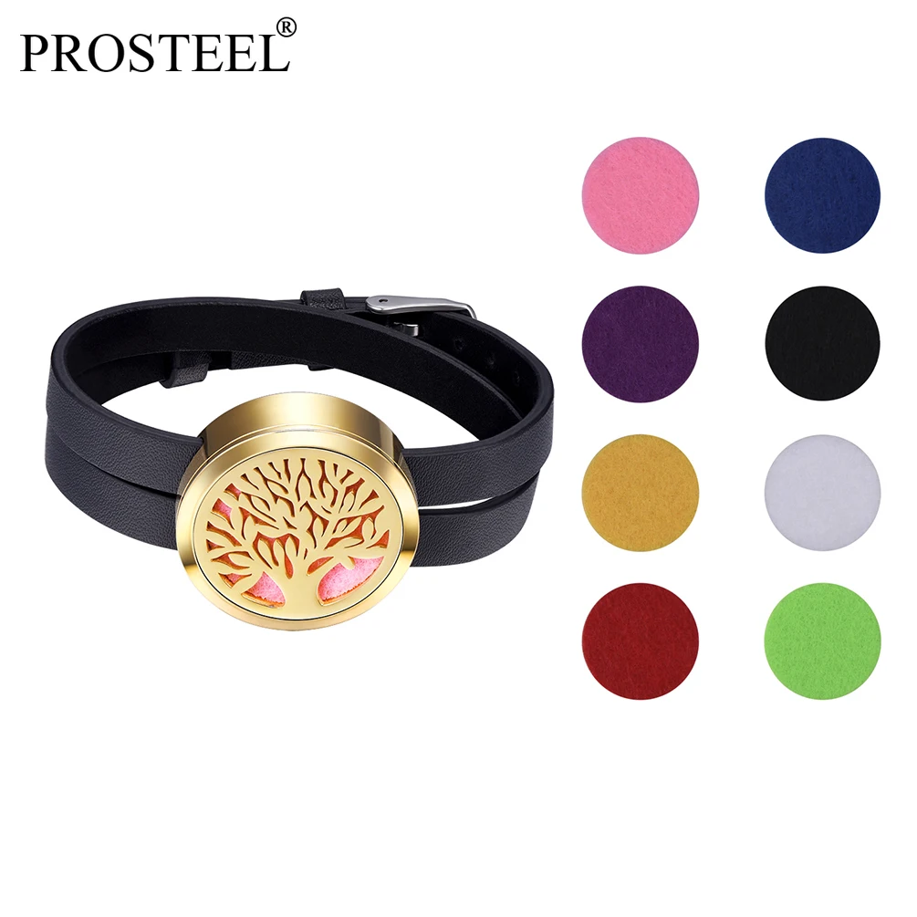 

PROSTEEL Diffuser Locket Bracelet Tree of Life Double Wrap Leather Bracelet Birthday Gifts for Men Women PSH3272