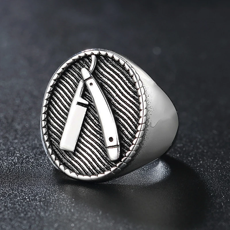 Heavy Sugar Barber Knife Ring Men Gold/Silver Color Stainless Steel Razor Signet Ring Male Cool Punk Style Barber Jewlery