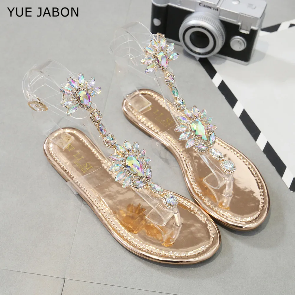 Crystal women sandals 2024 gold silver flat ladies sandals summer shoes woman summer sandals big size 43 sandalia feminina