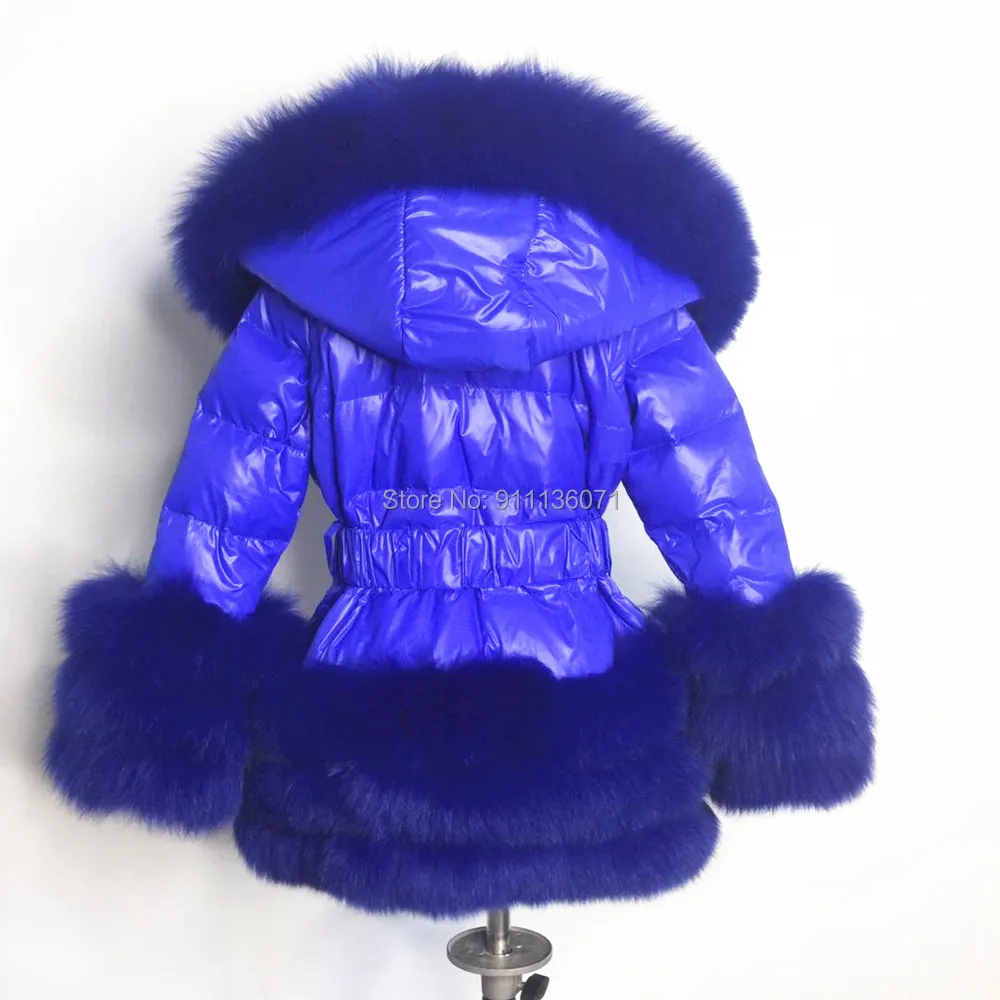 Custom  Free Shipping Kids And Adult Size Luxury Puffer Down Coat With Real Fur Trim