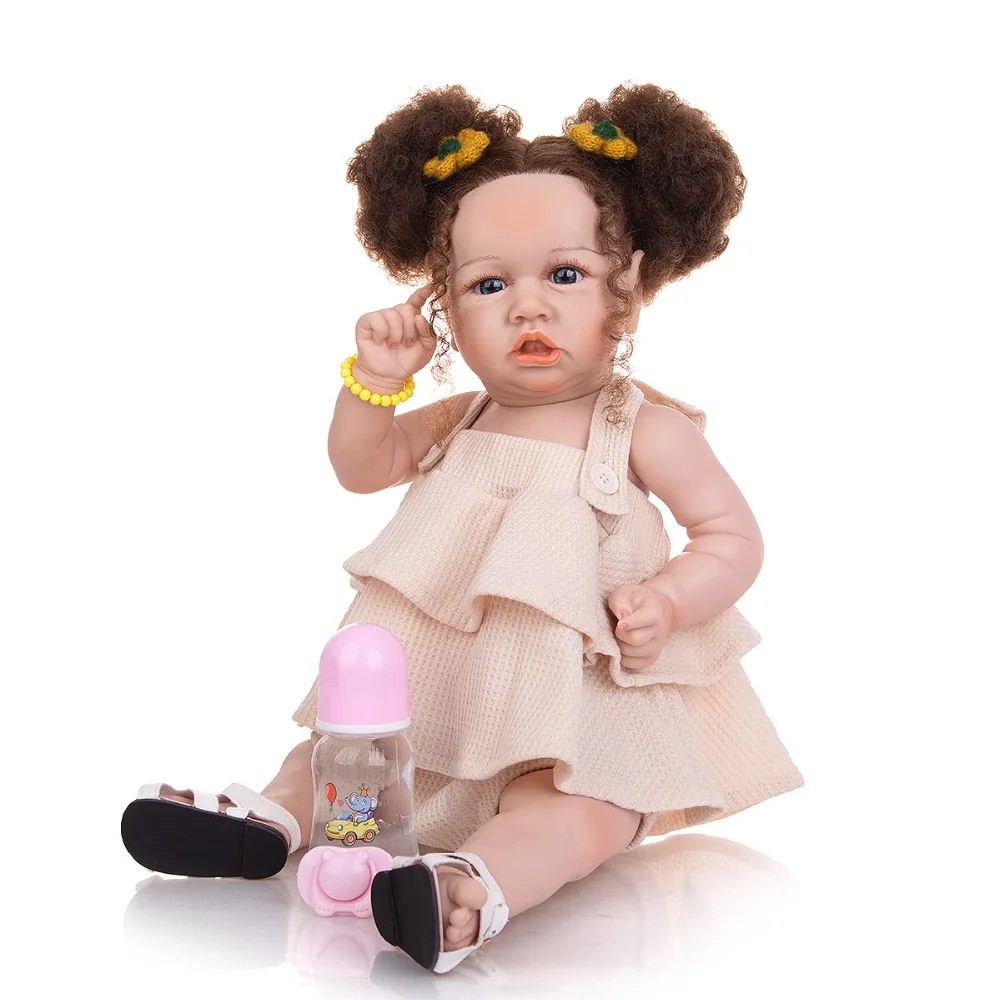 New Style bebes Soft Silicone Reborn Baby Dolls Real Touch 57 CM With Rooted Fiber Hair Newborn Bebe Toys Kids Birthday Gift