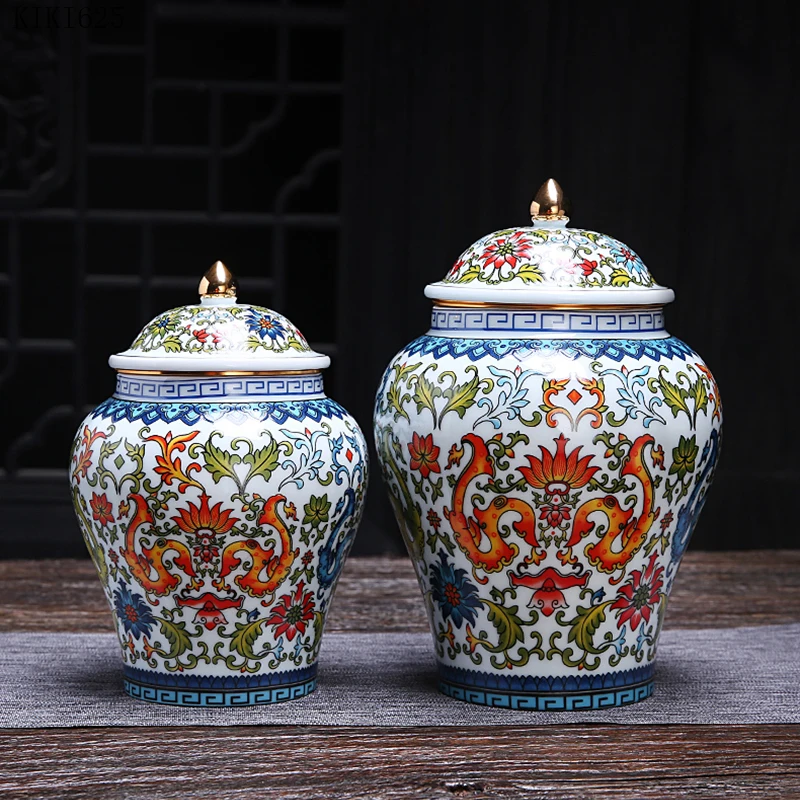 

European Painted Dragon Pattern Ceramic Storage Jars Tea Cans Countertop Decoration Gold-plated Sealed Storage Jars Home Decor