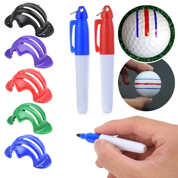 골프 공 트리플 트랙, 3 줄 마커, 크롬 스텐실, 마커펜 2 개, 골프 퍼팅 포지셔닝 보조, 골프 액세서리, 1 세트