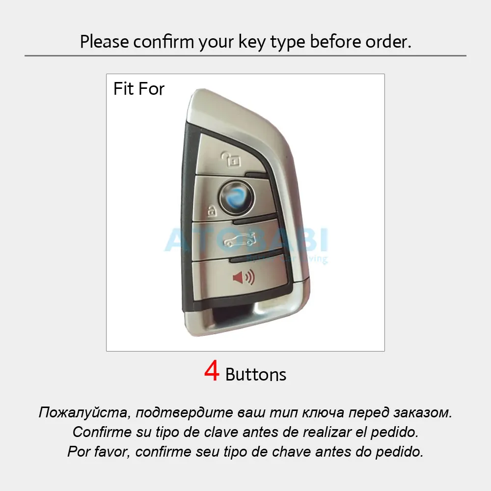 ATOBABI Leather Car Key Cover For BMW X1 X2 X3 X5 X6 2 5 6 GT 7 Series 4 Buttons Smart Keyless Entry Remote Fobs Protector Case