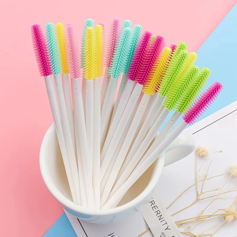 HOT 50 pcs Disposable Silicone Eyelashes Brushes white Handle Mascara Stick Eye Lash Brush Eyelash Extension women Makeup Tools