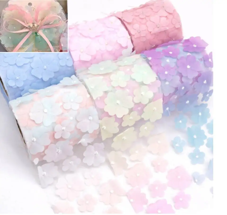 10 Yards/roll 8cm/10cm/12cm gradient flower ribbon DIY handmade organza headdress hair bow tulle