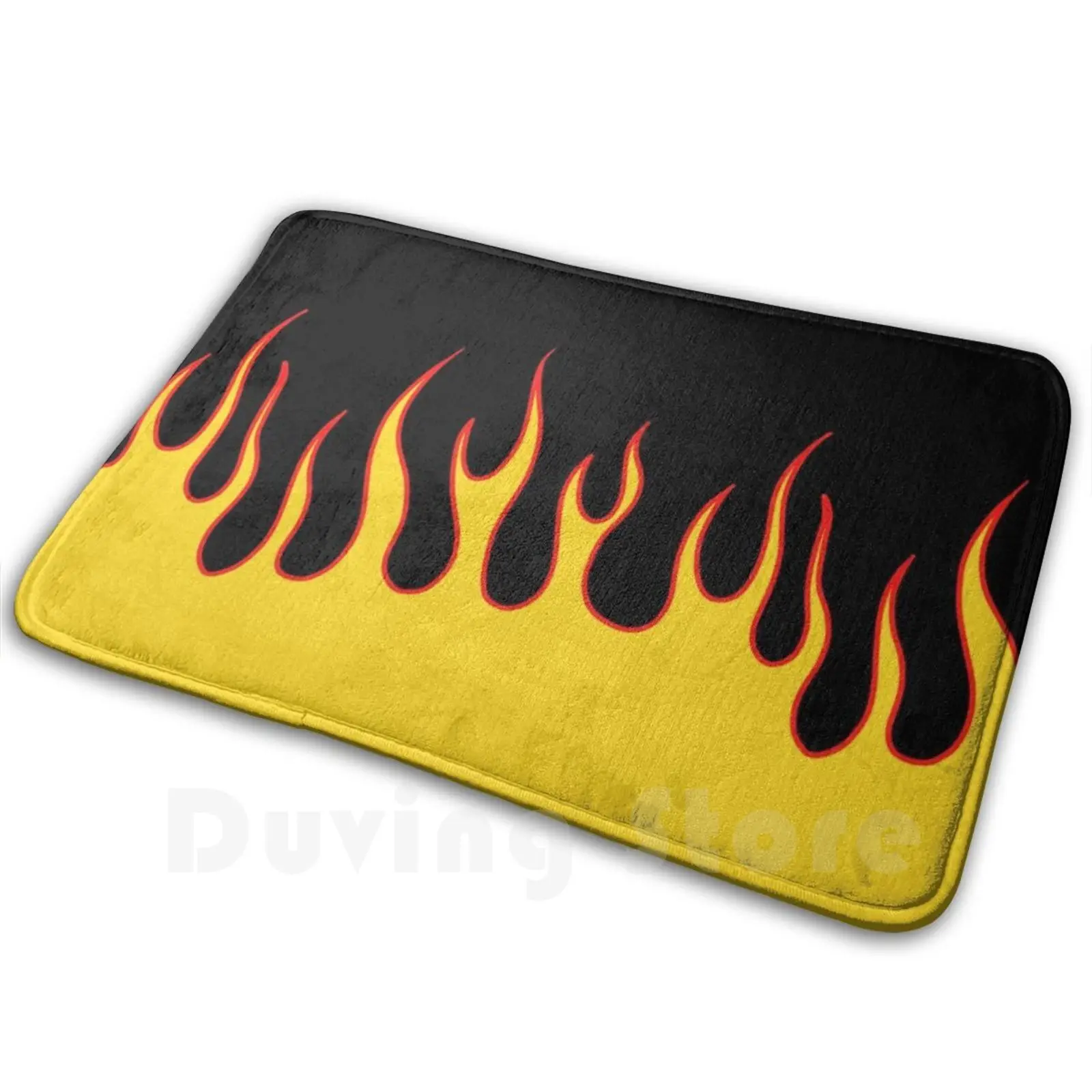 Black And Yellow Flames Mat Rug Carpet Anti-Slip Floor Mats Bedroom Skull Fire Hell Burn Flames Hot Rod Flames Biker Bikers