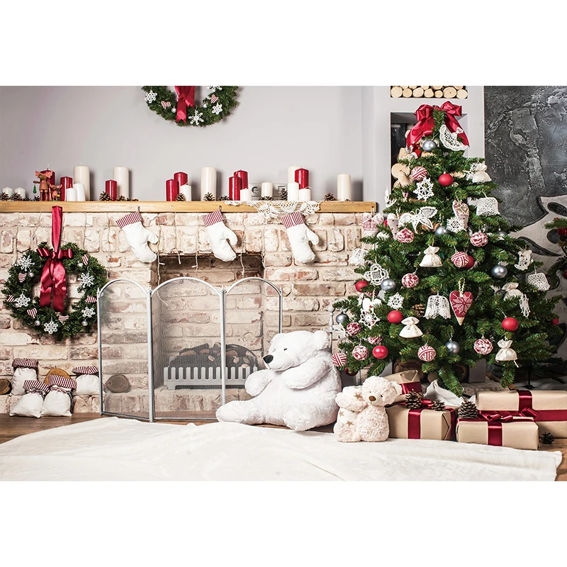 Funnytree Christmas Background New Year Xmas Tree Fireplace Backdrop Winter Decor Photography Baby Show Photo Studio Photophone