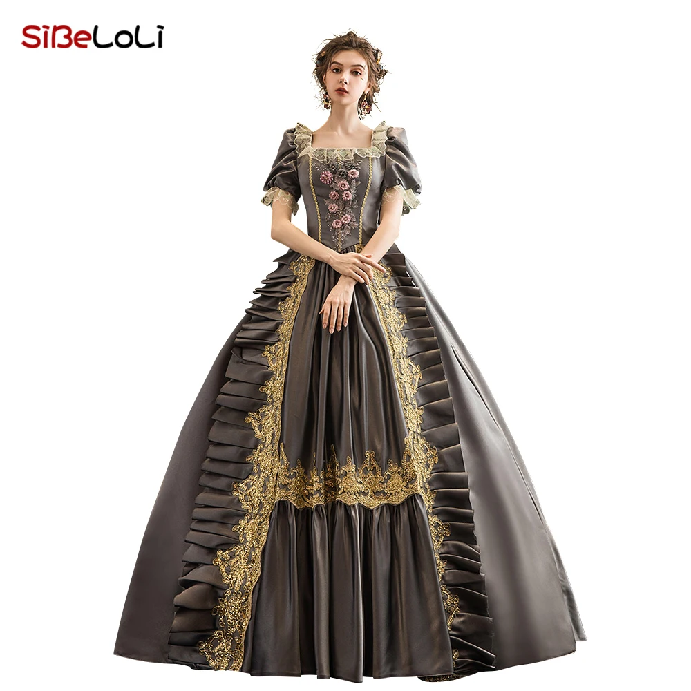 slim fit dress slacks Dark Colonial Ballroom Black & Gold Dress Adult Costume Rent / Large main image 0