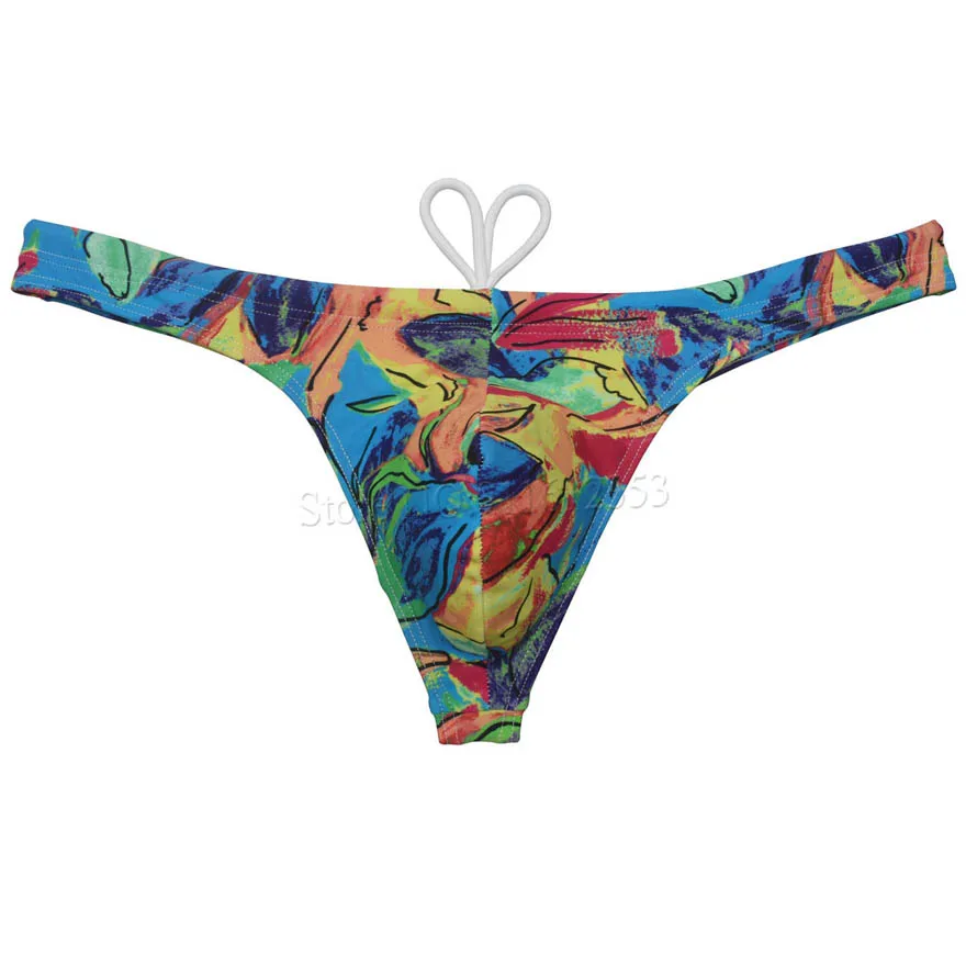 Maillot de bain lisse en Nylon pour hommes, séchage rapide, dessin animé, Mini, string de plage, t-back, surf, taille basse, Bikini