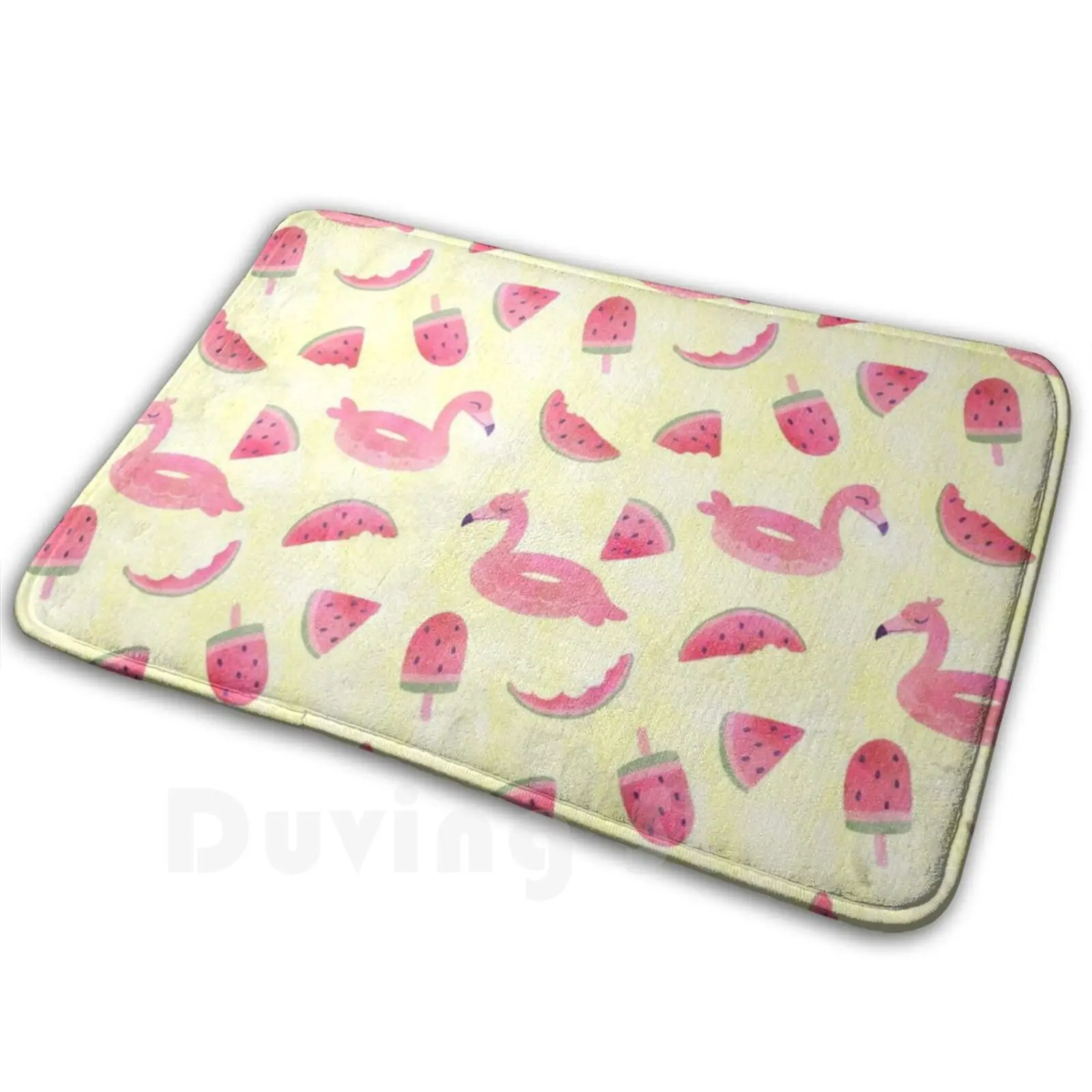 Watermelon And Flamingo Floaties Carpet Mat Rug Cushion Soft Non-Slip Pink Watermelon Flamingo Flamingo Summer Pattern