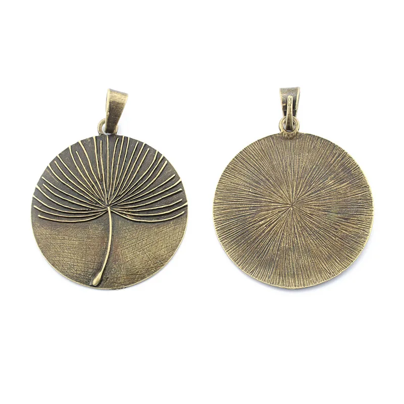 2Pcs Tibetan Silver Bronze Large Round Carved Dandelion Flower Petal Charms Pendant For DIY Necklace Jewelry Making Supplies