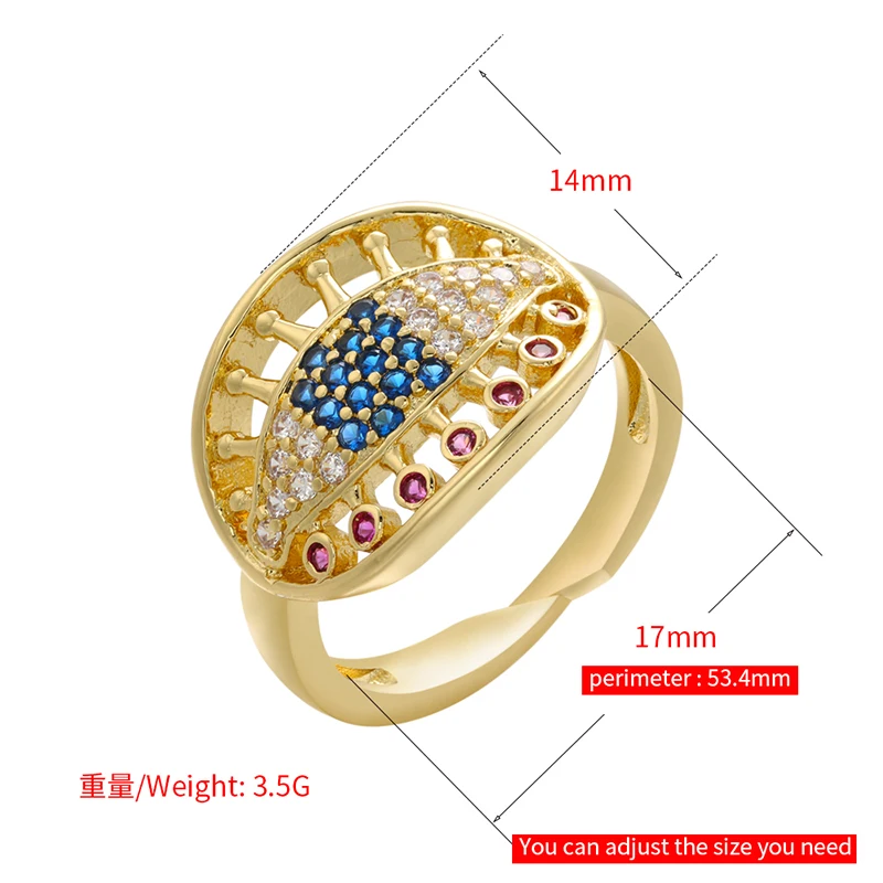 ZHUKOU 2021 NEW gold color eye rings women blue eyes rose red eyelash rings Fashion adjustable jewelry ring wholesale VJ73