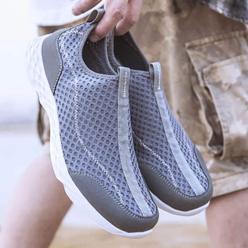BOREE Men's Casual Shoes Summer Light Quick Dry Mesh Shoes Outdoor Beach Shoes Slip-on Loafers Breathable Footwear Large Size 50