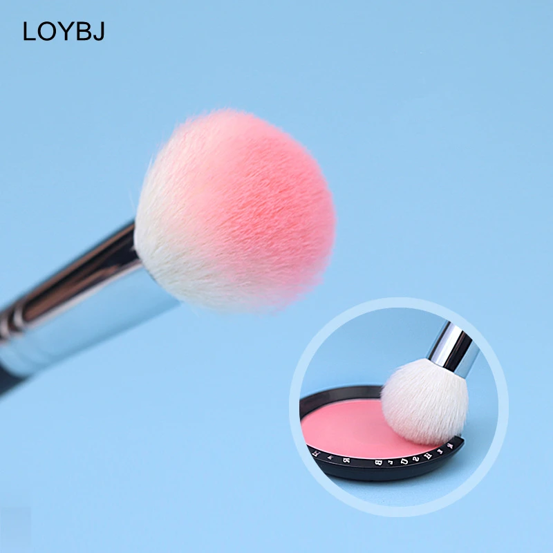 LOYBJ 1pcs Goat Hair Blush Brush Stippling Makeup Brush Cosmetic Powder Natural Blooming Blusher Highlighter Contour Brushes