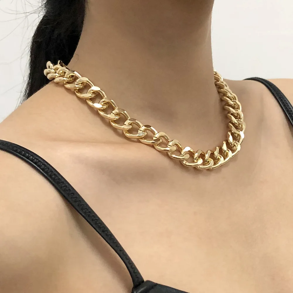 Collar grande de moda para mujer, Gargantilla gruesa de Color dorado y plateado, joyería de fiesta, 2021