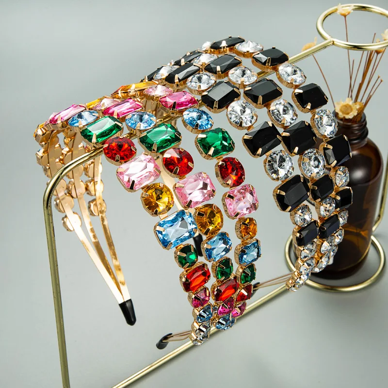 Baroque Colored Rhinestone Gold Hairband Headband  for Women Girls Hair Accessories