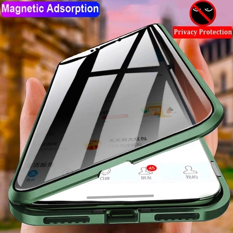 Magnetic Privacy Glass Case for Samsung Galaxy S24 Ultra S22 S23 Plus S21 S23FE A53 A54 A14 Anti-Spy 360 Protective Magnet Case