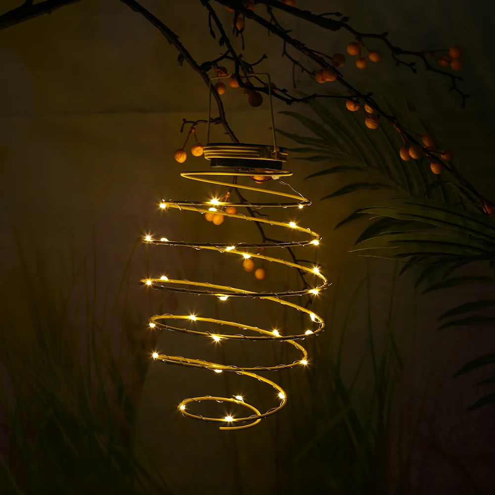 Solar LED Metal Wire Spring Light Spiral Lantern Hanging Lamp Simplicity Garden Decor Outdoor Night Light For Yard Patio Balcony