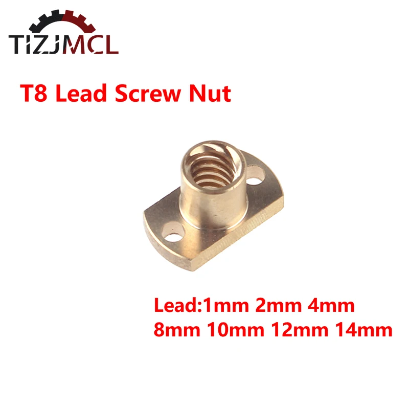 T8 Lead Screw H Nut Flange Brass Nut Pitch 1mm/2mm Lead1/2/4/8/10/12mm/14 Mm Trapezoidal Lead Screw Nut For CNC 3D Printer Parts