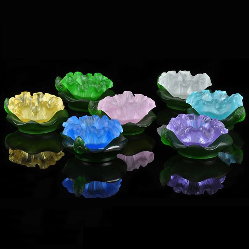 7 Colors Glaze Crystal Bowl Candle Holders Cup Glass Base Lotus Incense Censer Aromatherapy Party Favors Table Centerpiece Gifts