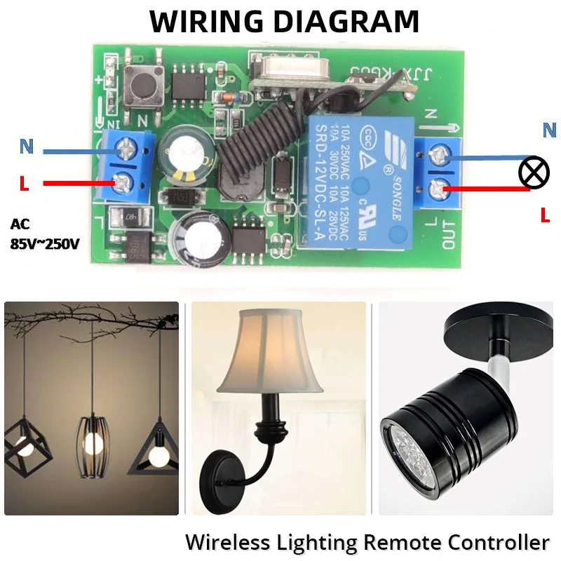 Diese inteligentne oświetlenie domu bezprzewodowy pilot przełącznik 433Mhz 110V 220V 10Amp rf przekaźnik odbiornik i nadajnik, dla żarówki lampy