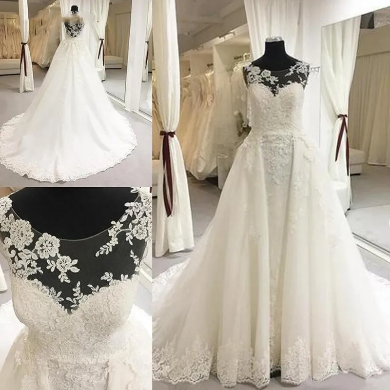 Lace Wedding Dresses Detachable Skirt Train Plus Size Bride Bridal Wedding Weeding Dresses Wedding Gowns 2019