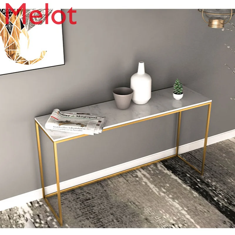 Modern Simple and Fashionable Wrought Iron Marble Table-Console Home Luxury Corridor Creative Golden Storage Rack Home Decor