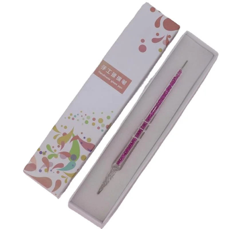 Glass Dip Pen And Ink Set New Hollow Rhinestone Fountain Pens Color Ink Creative Glass Pencil And Blue Dip Pencils Gift Box