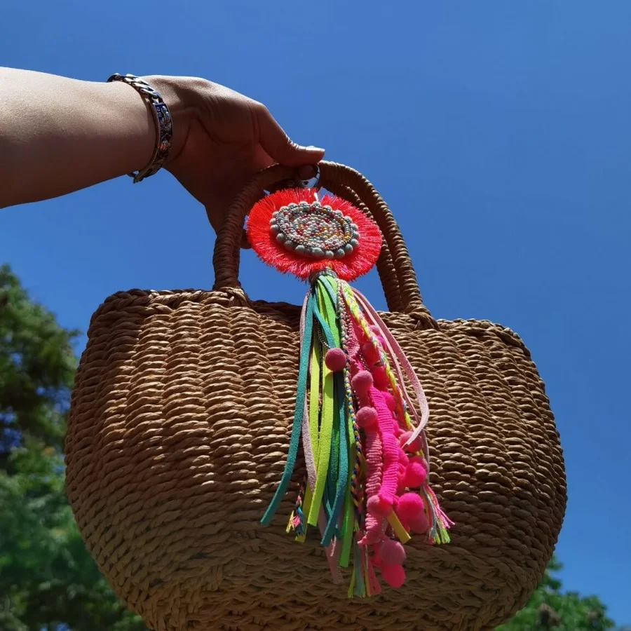 BOHO style Handmade Seedbead With long Leather tassel Keychain Metal Keyring For Women Girl Bag Jewelry Dropshipping