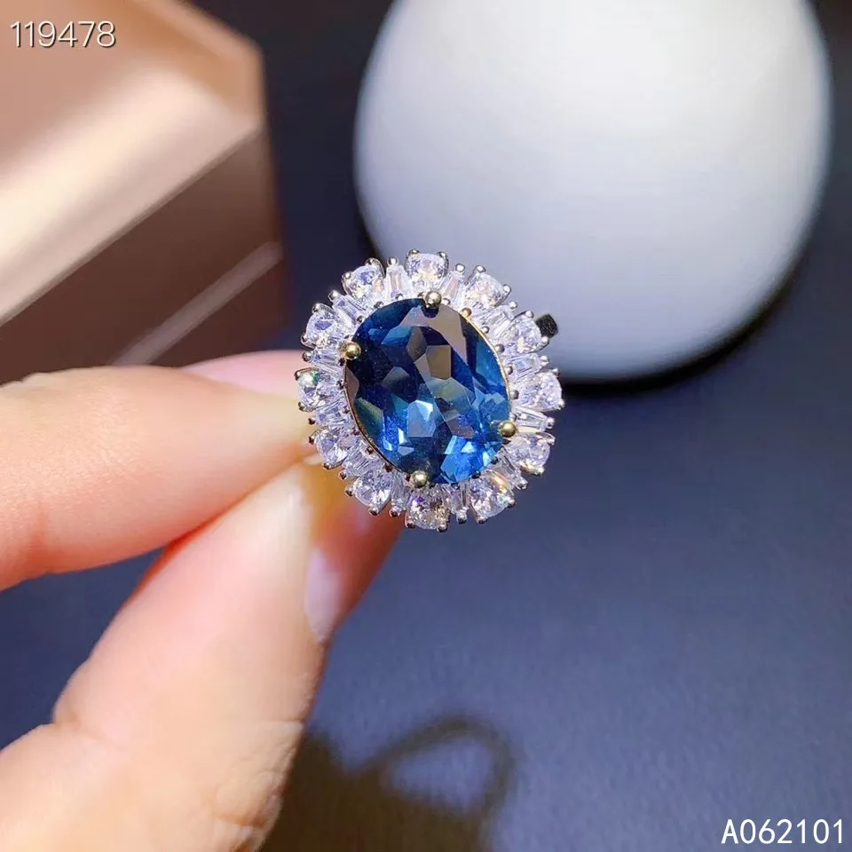 

KJJEAXCMY fine jewelry S925 sterling silver inlaid natural blue topaz girl trendy ring support test Chinese style hot selling