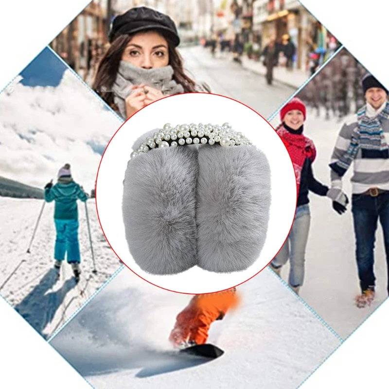 Orejeras para mujer, calentadores de piel sintética para invierno, cubre orejas, perlas elegantes