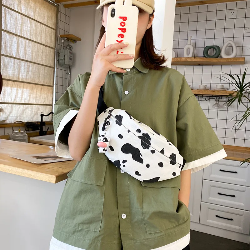 Hot Sale Cow Print Canvas Small Chest Bag Leisure Original Design Fashion Messenger Bag Women\'s Shoulder Bag Mobile Phone Purse