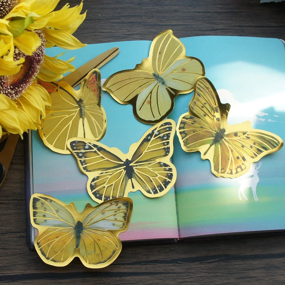 

10pcs Big Size Gold Yellow Black Butterfly Style PVC Sticker Scrapbooking DIY Gift Decoration Tag