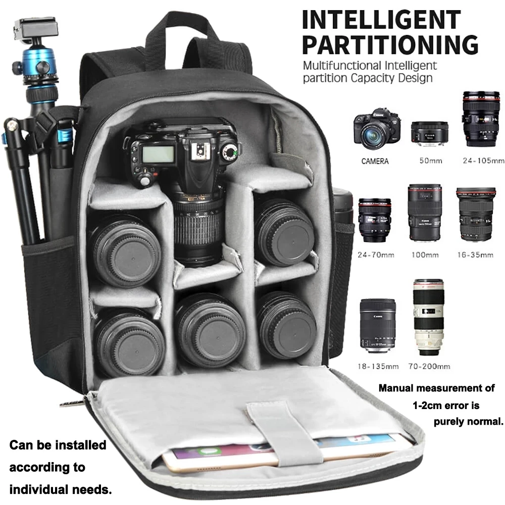 Borsa Per Fotocamera Impermeabile In PU, Zaino Fotografico Professionale Con Scomparto Per Laptop, Adatto Per DSLR/Mirrorless Sony Canon Nikon - Nero 2.0