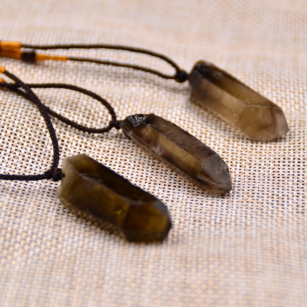 Natural Smoke Crystal Ornament Yellow Point Quartz Stone Ornament Decoration Healing Charm Ornament Decoration