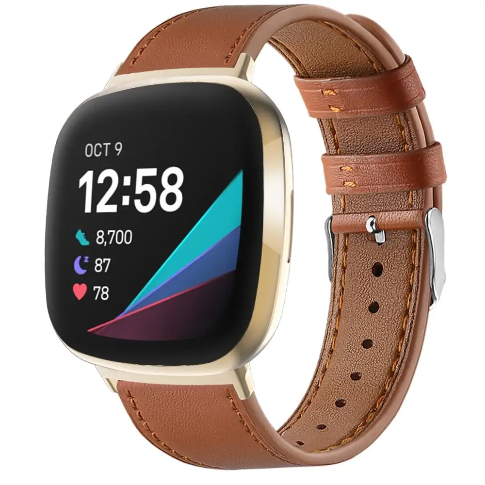 For fitbit versa 3 Versa 4 smart watch classic double-sided cowhide leather strap for fitbit versa 4 / for fitbit sense 2 band