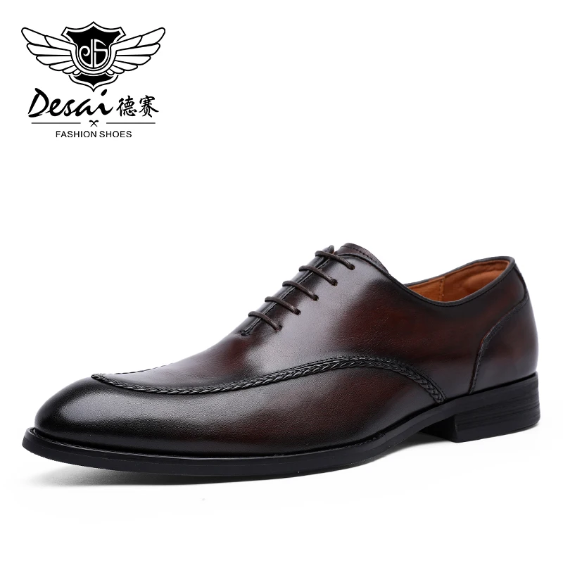 

Desai Men's Shoes Genuine Leather British Toe Carved Business Shoes For Men Classic Dress Formal Wedding 2021 New