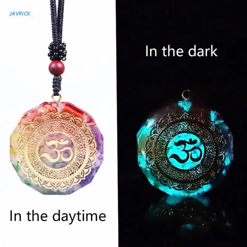 X7XB Luminous Necklace Orgonite Energy Pendant 7 Chakras Reiki Healing Necklace